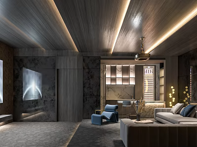 Modern Luxury Home Theater Interior With Projector Screen Comfortable Sofa And Ambient Lighting 3d model