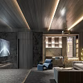 Modern Luxury Home Theater Interior With Projector Screen Comfortable Sofa And Ambient Lighting