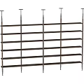 Modern Multi Tier Storage Shelf With Wooden Shelves And Metal Supports
