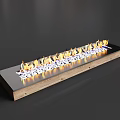 Modern Linear Fireplace With Metal Surface Wood Frame And Decorative Stones Burning Flames 3d model