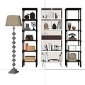 Three Modern White and Dark Display Cabinets with Books Vases And Decor in Living Room