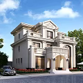 Two Story Classical Style Detached Villa With Balcony Arched Porch And Greenery