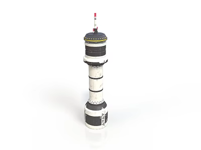 Detailed Tower Model With Multi Level Structure Black White Design And Red Top 3d model