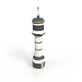 Detailed Tower Model With Multi Level Structure Black White Design And Red Top