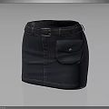 Dark Blue Denim Short Skirt With Belted Waist And Front Pocket Design