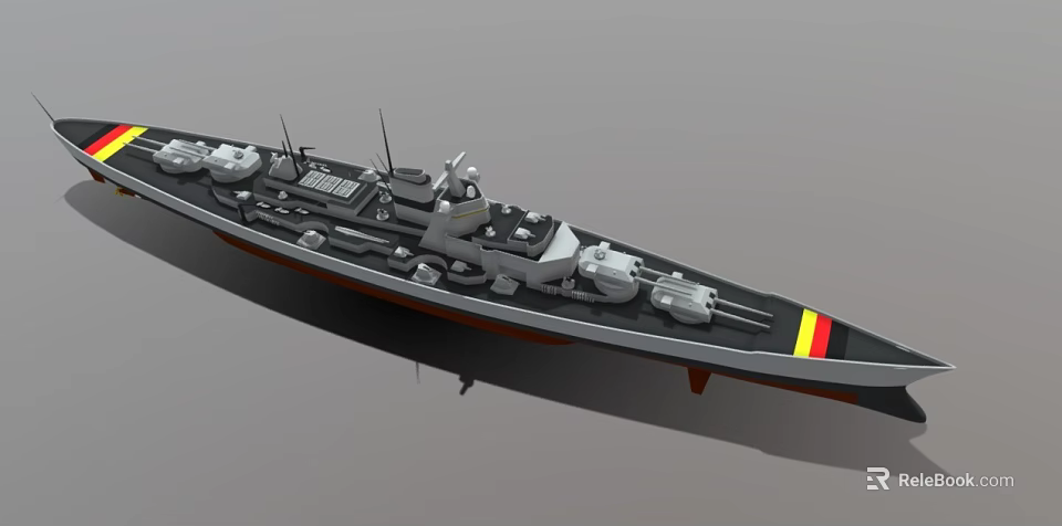 Detailed Warship Model With Main Guns Turrets Deck Structure And Hull Design 3d model 