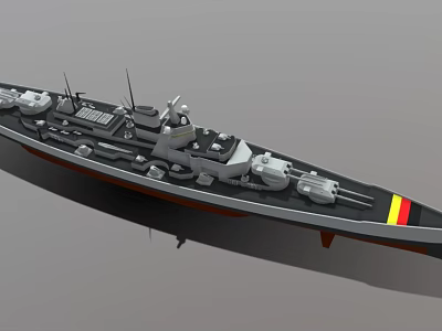 Detailed Warship Model With Main Guns Turrets Deck Structure And Hull Design 3d model