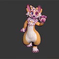 Cute Anthropomorphic Animal Character With Yellow White Fur Pink Ears And Waving Paw