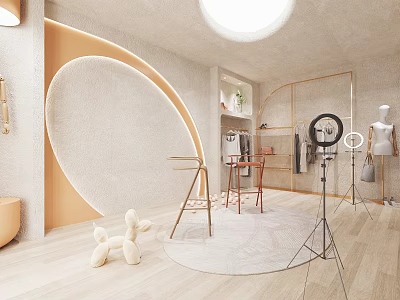 Light Filled Photo Studio With Ring Lights Mannequins And Modern Decor 3d model