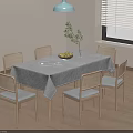 Simple Dining Table Set With Tablecloth Woven Back Chairs Plant Fruits And Wooden Floor