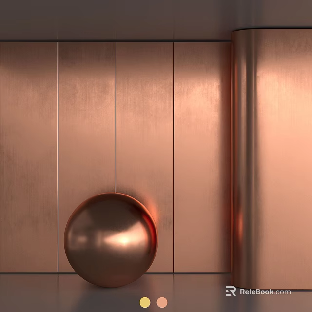 Copper Metal Vertical Panel Wall Component With Smooth Round Sphere And Reflective Finish 3d model 