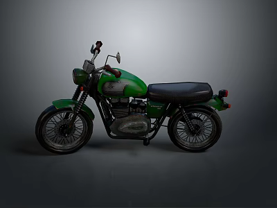 Green Vintage Motorcycle With Black Seat Classic Design And Chrome Details 3d model