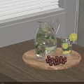 Refreshing Lemon Mint Water in Glass Pitcher with Glasses Red Berries on Wooden Tray by Window