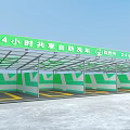 Carport for 24 Hour Shared Self Service Car Wash with Green Roof and Yellow Lines