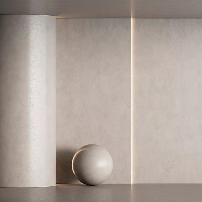 Modern Interior Design Featuring Cylindrical Component Light Gray Wall And Spherical Decoration 3d model