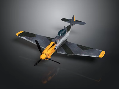 Aerospace Themed Model Aircraft With Gray Body Yellow Propeller And Wings Design 3d model