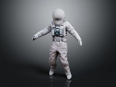 Man In White Astronaut Suit With Helmet And Chest Equipment On Dark Background 3d model