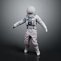 Man In White Astronaut Suit With Helmet And Chest Equipment On Dark Background