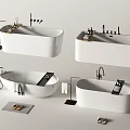 Modern Freestanding Bathtub With Faucet Towel Bath Essentials And Slippers