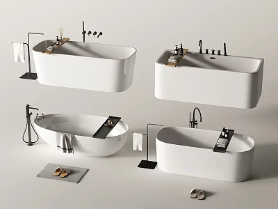 Modern Freestanding Bathtub With Faucet Towel Bath Essentials And Slippers 3d model