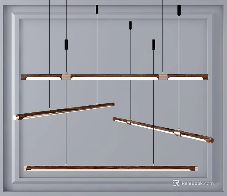 Linear Pendant Lights With Metal And Wood Design For Modern Interior 3d model 