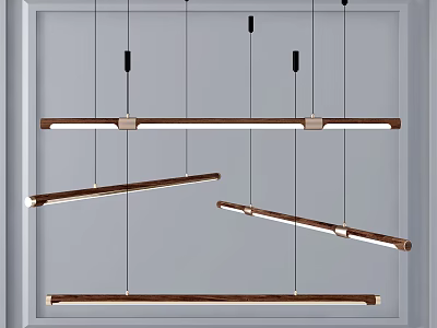 Linear Pendant Lights With Metal And Wood Design For Modern Interior 3d model