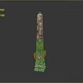Ancient Stone Obelisk With Green Inlays And Decorative Base Structure 3d model