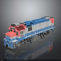 Blue Pink Gray Train Model with Multiple Wheels Detailed Design on Gray Background Reflective Surface 3d model