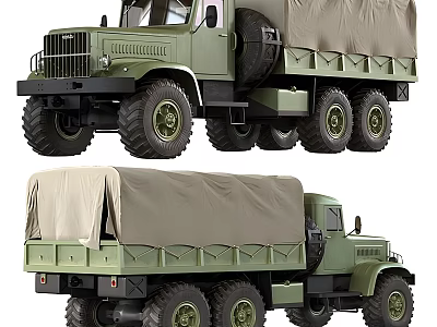 Green Military Utility Truck With Canvas Covered Cargo Bed And Large Wheels 3d model