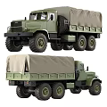 Green Military Utility Truck With Canvas Covered Cargo Bed And Large Wheels