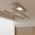 Ceiling Mounted Silver Clothes Drying Rack With Light Near Window Blinds And Wooden Wall