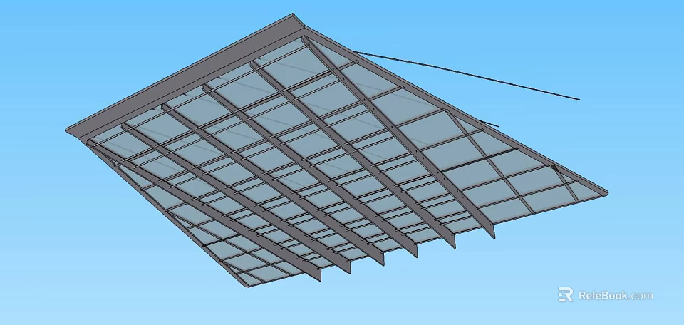 Modern Outdoor Sunshade Canopy With Glass Panels And Sloped Metal Frame 3d model 