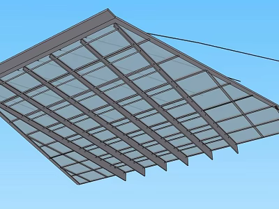 Modern Outdoor Sunshade Canopy With Glass Panels And Sloped Metal Frame 3d model