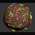 Smiling Cupcake With Chocolate Frosting Colorful Sprinkles Pink Cup And Candy Decorations
