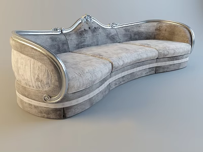 Elegant Three Seater Sofa With Silver Metal Frame Curved Design And Velvet Upholstery 3d model