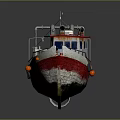 Red and White Working Boat with Deck Lifebuoy and Essential Equipment