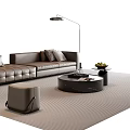 Elegant Modern Brown Leather Sofa Coffee Table Set With Ottoman Floor Lamp And Area Rug