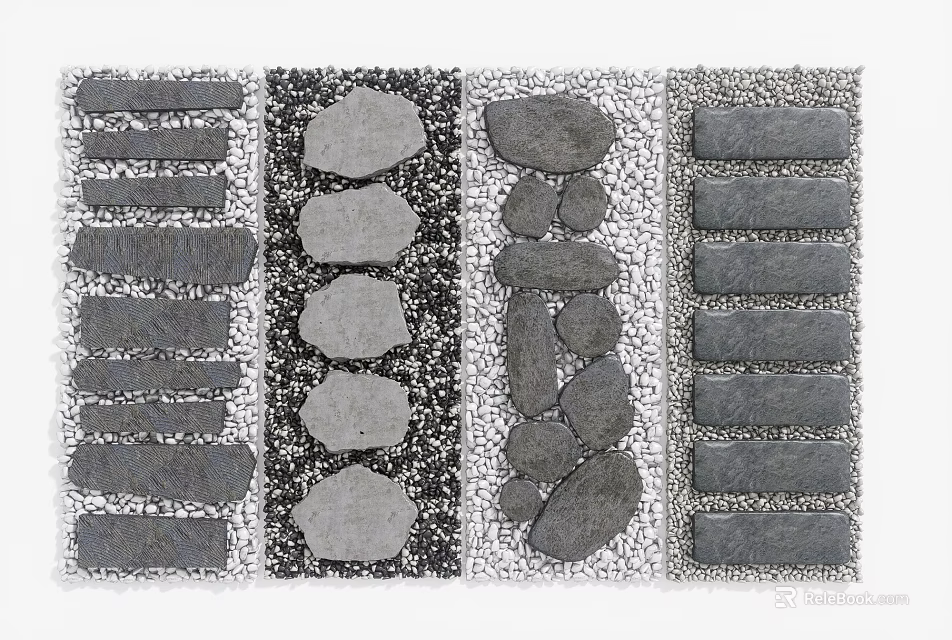 Various Natural Stone Stepping Stones With Different Patterns For Garden Pathway 3d model 