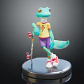 Vibrant Lizard Character Wearing Yellow Lightning T-Shirt Purple Shorts Red Shoes And Skateboard
