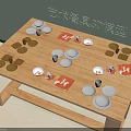 Artistic Tableware Set 3D Model Display on Wooden Table with Plates and Cups