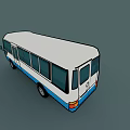 White and Blue City Bus With Large Windows and Side Doors