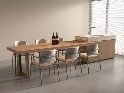 Modern Bar Table Middle Island Dining Island Table Chair 3d model