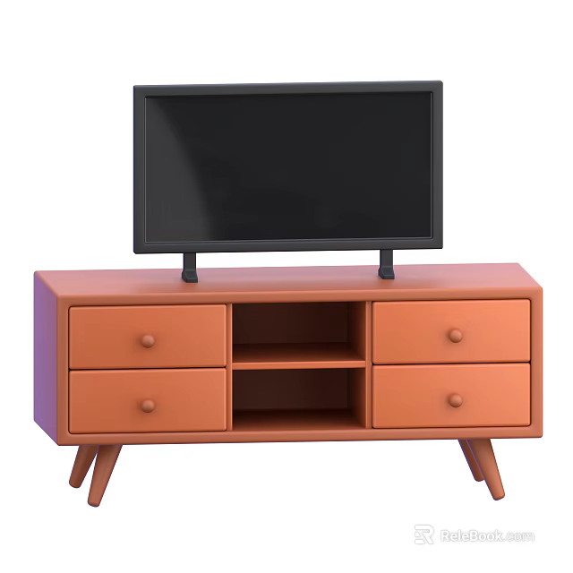 Modern Orange TV Stand with Drawers and Open Shelves for TV Placement in Living Room 3d model 
