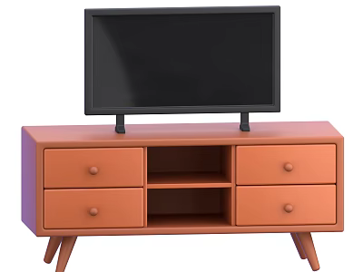 Modern Orange TV Stand with Drawers and Open Shelves for TV Placement in Living Room 3d model