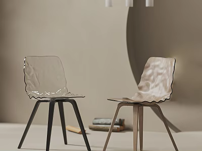 Transparent And Wooden Dining Chairs With Wavy Design In Modern Interior Space 3d model