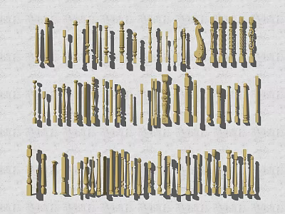 Decorative Columns With Various Ornamental Carved Designs Shapes And Styles 3d model