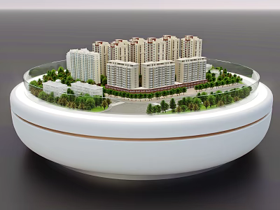 Commercial Building Model Display Equipment with High Rise Buildings Green Landscaping and Circular Base 3d model