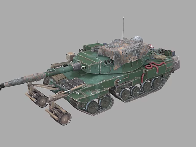 Military Green Battle Tank With Long Barrel Tracks Antenna And Camouflage Cover 3d model