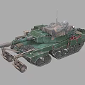 Military Green Battle Tank With Long Barrel Tracks Antenna And Camouflage Cover