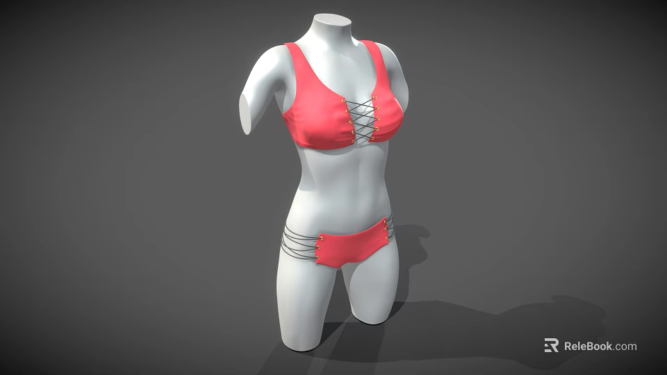 Women's Red Bikini Swimsuit With Stylish Straps On Mannequin 3d model 